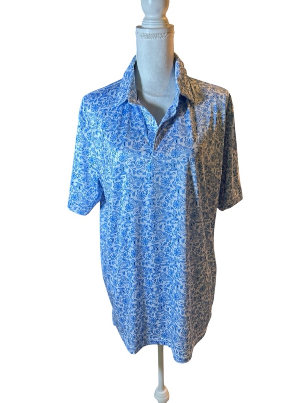 Maelreg Men's Light Blue Floral Polo Shirt